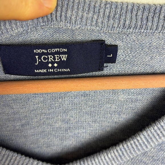 J.Crew Mens V-Neck 100% Cotton Sweater Sz L Pullover Blue Knit Lightweight Layer - Picture 3 of 8